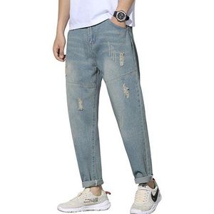 Plus Size Crop Broek Broek Korea Stijl Jeans Mannen