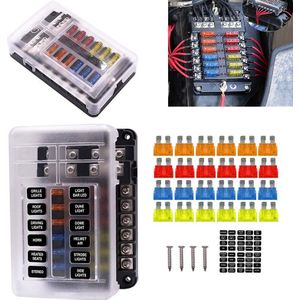 12-Way Zekeringkast Blade Zekering Blok Houder Schroef Moer Terminal W/Negatieve Bus 5A 10A 15A 20A gratis Zekeringen Led Indicator Voor Automotive