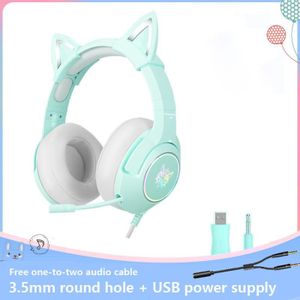 Product K9 Roze Cat Ear Leuke Meisje Gaming Headset Met Microfoon Enc Ruisonderdrukking Hifi 7.1 Kanaals Rgb Bedrade hoofdtelefoon