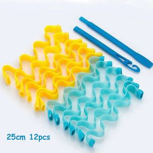 6 Blauw 6 Geel Handleiding Non-Elektrische Krultang Huishoudelijke Styling Tool Goedkope Kapsels Krullend Haar Staart Bang Wave vorm Plastic