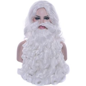 Kerstman Pruik Baard Lange Witte Kostuum Accessoire Voor Christmas Party BV789