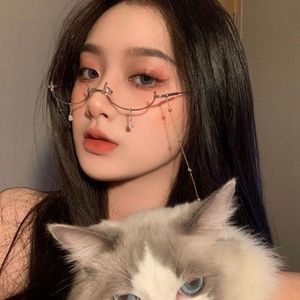 Mode Halve Frame Bril Zonder Lens Bril Frame Met Ketting Vrouwen Accessoires Metalen Ketting Ogen Bril Gezicht Sieraden