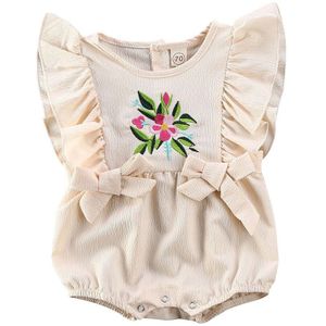 Pasgeboren Baby Meisje Borduren Bloem Romper Verstoorde Mouwloze Jumpsuit Outfit Zomer Kleding 0-24M