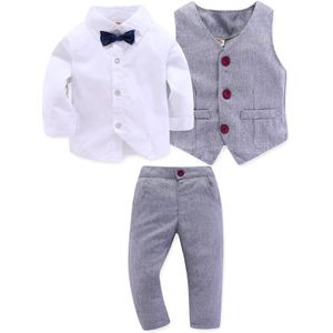 Shirt Set Voor Kid Jongen Outfit Formele Kleding Gentleman Grijs Vest + Lange Mouwen Wit Shirt + broek