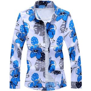 Plus Size 5XL 6XL 7XL Mannen Lange Mouw Herfst Mode Afdrukken Bloemen Mannelijke Slim Fit Business casual Shirts