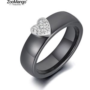 Lokaer Trendy Zwarte Keramische Hart Crystal Trouwringen Sieraden Voor Vrouwen Rose Goud Kleur Rvs Engagement Ring R19114