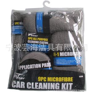 9Pcs Microvezel Wasstraat Cleaning Tools Set Handschoenen Handdoeken Applicator Pads Spons Car Care Kit Wiel Borstel Car Cleaning kit