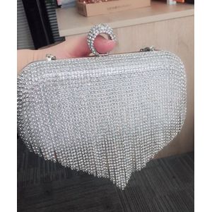 Luxe Hart Strass Kwastje Fringe Avondtasje Voor Vrouwen Handgemaakte Crystal Vinger Sluiting Handtas Banket COcktail Dames Clutch