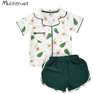 Kinderen Korte Mouw Nachtkleding Avocado Fruit Pyjama Baby Home Pak 2 Stuks Outfit 2-6Y Kids Baby Baby Jongens Meisjes Pyjama set