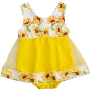 0-24M Pasgeboren Meisjes Zomer Casual Mouwloze Zonnebloem Prinses Tutu Romper Outfits