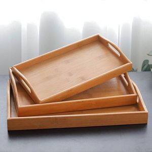 Chinese Stijl Natuurlijke Bamboe Rechthoek Thee Trays Voor Huishoudelijke Fruit Gebak Dessert Dienblad Servies Kung Fu Thee Cup Plaat