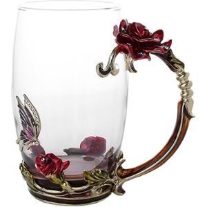 Emaille Koffie Thee Cup Mok 3D Rose Vlinder Glas Cups Huwelijkscadeau DC156