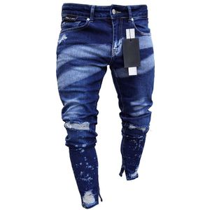 Mannen Skinny Stretch Jeans Verontruste Ripped Jeans Freyed Denim Lichtgewicht Katoenen Broek Cool Streetwear Dye Broek