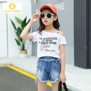 Koreaanse Kinderen T-shirt En Korte Jeans Zomer Mode Meisjes Outfits Set Kinderen Meisjes Kleding Sets Katoen Streetwear