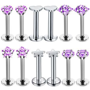 12Pc Crystal Labret Piercing Set 16G Hart Tragus Piercing Oorbel Lot Conch Piercing Set Lip Labret Stud Pack kwab Earring Bulk