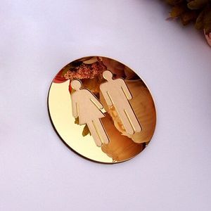 5Mm 3D Acryl Spiegel Ronde Wc Deur Teken Mannen Vrouwen Badkamer Wc Zwart Goud Zilver Moderne Houten Basis Muur sticker Home Decor