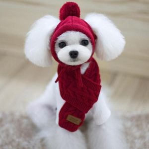 Teddy Kostuum Hond Hoed Winter Warm Gestreepte Muts + Sjaal Kraag Puppy Kerst Kostuum Kerstman Hond Kostuum