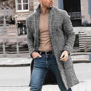 Herfst En Winter Wollen Jas Mannen Leisure Lange Wollen Jassen Heren Casual Mode Plaid Jas Jas Mannen Wollen overjas