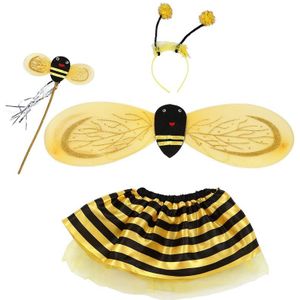 4Pc Bumble Bee Honing Meisjes Kids Fairy Halloween Fancy Dress Up Party Kostuum