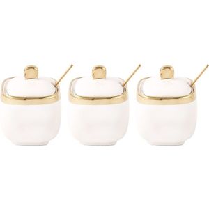 Europese Luxe White Gold Edge Keramische Suikerpot Zout Blikjes Shaker Kruiden Jar Fles Deksel Lepel Vier Stuk Huishoudelijke set