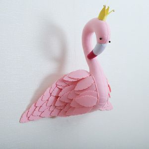 Leuke Handgemaakte Roze Kroon Swan Muur Decor Gevulde Pop Speelgoed 3D Dierenkop Speelgoed Muur Opknoping Flamingo Decor Babykamer muur Kunstwerk