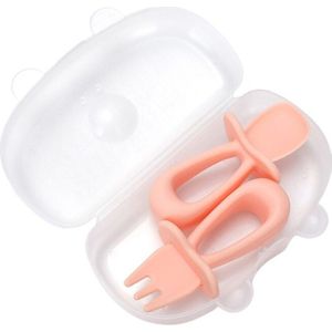 Baby Training Korte Handvat Siliconen Vork Lepel Kit Baby Leren Eten Anti Servies Babyvoeding Siliconen Lepel vork