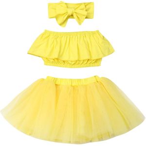 3 Stuks Peuter Baby Meisje 0-24M Party Crop Top Tutu Tule Kant Mesh Rok Dress Outfit Kleding zomer Geel