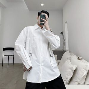 Mixcubic Herfst Koreaanse Stijl Persoonlijkheid Bandjes Shirts Mannen Casual Losse Effen Kleur Shirts Voor Mannen, Maat M-XL