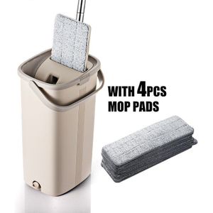 Squeeze Hand Gratis Platte Mop Emmer Met Rvs Handvat Nat Dry Floor Cleaning 360 Draaibare Koppen Met Herbruikbare Mop pads