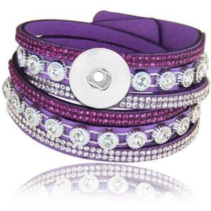 Verwisselbare Crystal 086 Steentjes Fluwelen Lederen Armband 18mm Drukknoop Sieraden Charm Bangle Voor Vrouwen 39cm