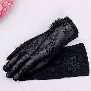 Lente Herfst Vrouwen Kanten Handschoenen Voor Elegante Partij Dames Retro Zwart Roze Grijs Strik Dunne Korte Handschoenen GL0002