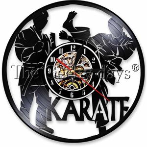 1 Stuk Karate Vinyl Klok Led Wandlamp Record Sportmen Home Decor Creatieve Klok Uurwerk Handgemaakte Cadeau Voor Karateka