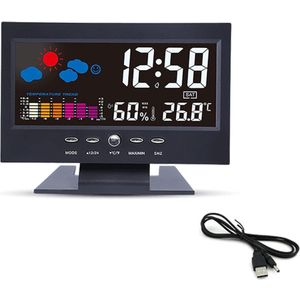 Wekker Lcd-scherm Digitale Klok met Sound Control Backlight Desk Tafel Klok met Tijd/Datum/Temperatuur/ vochtigheid/Weer