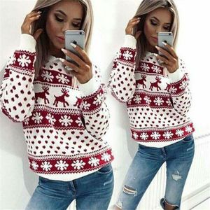 Mode vrouwen Kerst Trui Jumper Hooded Trui Tops Xmas Lange Mouwen Deer Print Truien Tops