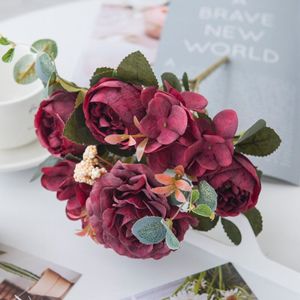 5 Bundels Roze Pioen Boeket Kunstbloemen Home Decoratie Accessoires Tafel Instellen Wedding Decoratieve Bloem