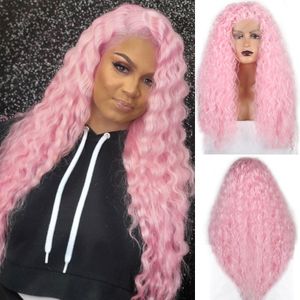 Charisma Lange Afro Krullend Pruik Synthetische Lace Front Pruik Met Baby Haar Hittebestendige Haar Roze Pruiken Voor Vrouwen Party pruiken