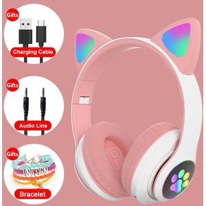 Rgb Kat Ear Hoofdtelefoon Bluetooth 5.0 Bass Noise Cancelling Volwassenen Kids Meisje Headset Ondersteuning Tf-kaart Casco Mic armband