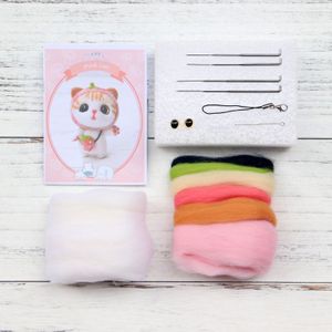 Xmas Hoed Kat Wolvilt Craft Diy Onvoltooide Prikte Set Handwerk Kit Voor Naald Materiaal Bag Pack Handgemaakte Prikte Set