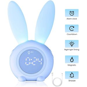 Cartoon Bunny Kids Wekker Oplaadbare Touch Control Nachtlampje Met 6 Ringtone Digitale Thermometer Sleep Timer Voor