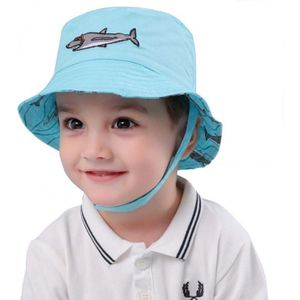 Omkeerbaar Cartoon Shark Katoen Butcket Hoeden voor Jongens Zomer Baby Jongens Sport Strand Hoed Kids Blauw Reizen Caps Zon hoeden 1-4Y