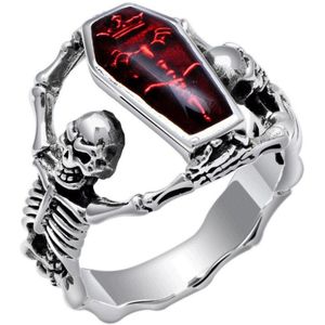 Vintage Punk Stijl Grim Reaper Schedel Doodskist Ring Voor Mannen Halloween Mannen Ringen