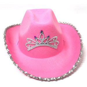 Westerse Stijl Tiara Cowgirl Hoed Voor Vrouwen Meisje Roze Tiara Cowgirl Hoed Cowboy Cap Kostuum Party Hoed