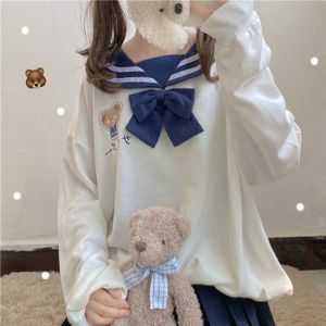 Japanse Zoete Beer Sailor Kraag Student Lange Mouw Trui Vrouwen Herfst Kleding Losse Top School Girl Uniform