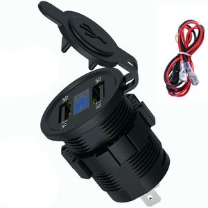 3.0 Usb 2V/24V 4.2A Dual Usb Motorcycle Car Charger Socket Adapter Outlet Led Voltmeter Amperemeter Voor mobiele Telefoon Iphone Samsung