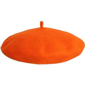 Winter Baretten Voor Vrouwen Vintage Wol Gebreide Hoeden Vrouwelijke Koreaanse Schattige Meisje Schilder Hoed Dames Baret Oranje