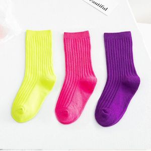 3 Paren/partij Kinderen Sokken Jongens Meisjes Zachte Dubbele Naald Katoen Tube Sokken Herfst Winter Kids Solid Candy Kleur Sport Sokken