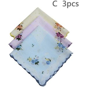 3Pcs Katoen Wit Gedrukt Zakdoek Vrouw Handdoek Bloemen Zakdoeken Voor Uitje Gebruik Zachte Zweetabsorberende Cadeaus Voor Dames