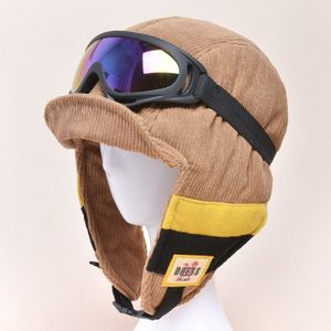 Ladies Winter Thicken Warm Corduroy Russian Bomber Hat Ushanka Outdoor Ski Goggles Earmuffs Windproof Cycling ear protection Cap