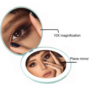 2 Side Led Verlichte Reizen Make-Up Spiegel 1X/10X Vergroting Compact Spiegel Draagbare Led Cosmetische Spiegel Voor Handtas Pocket