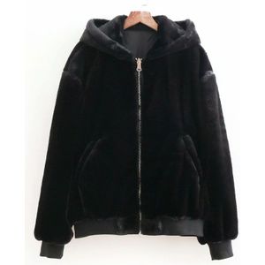 Lange mouw zwart winter vrouwen dubbelzijdige dragen bomberjack jas wilde losse faux fur hooded vrouwen jas